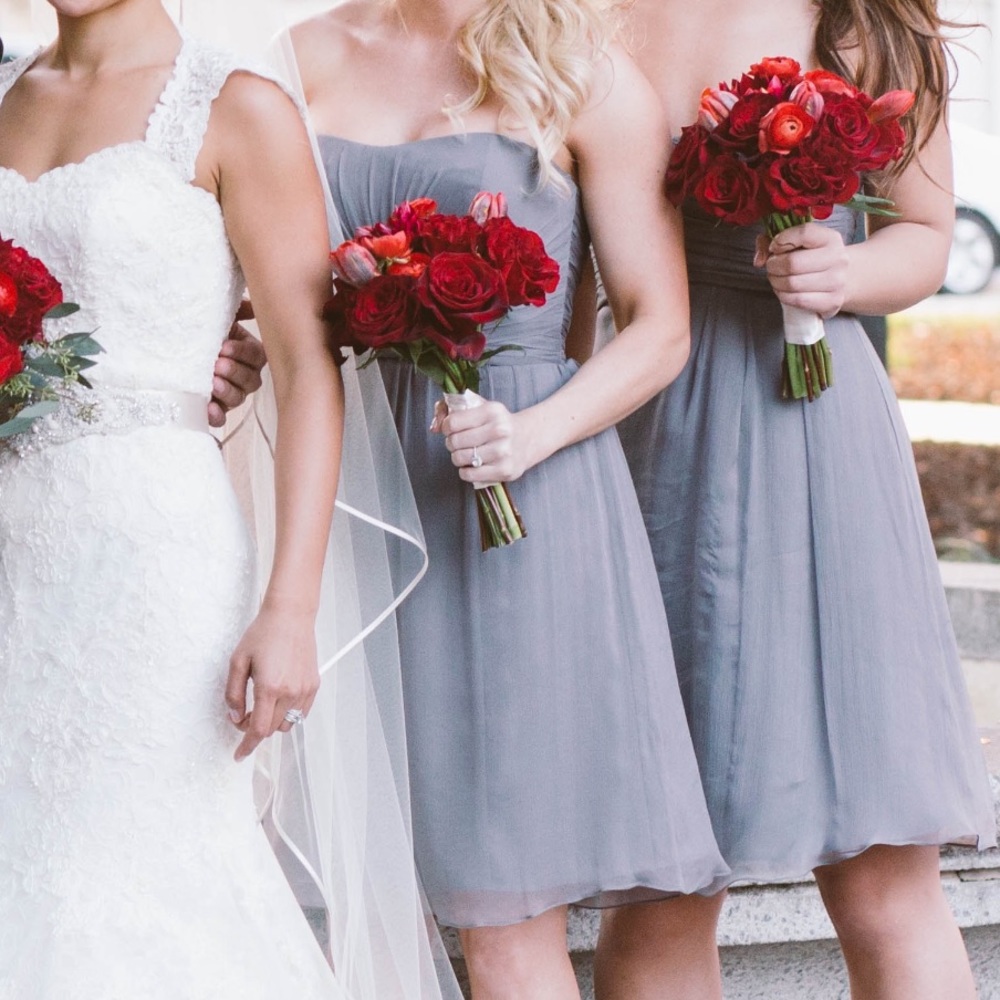 Amsale crinkle chiffon dresses in Graphite